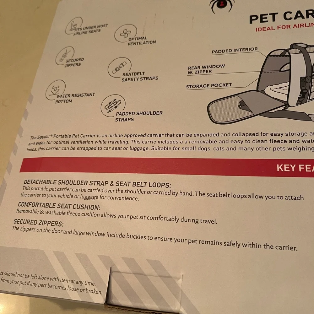 New in box Spyder Pet Carrier Airline Approved Black Up to 20 lbs